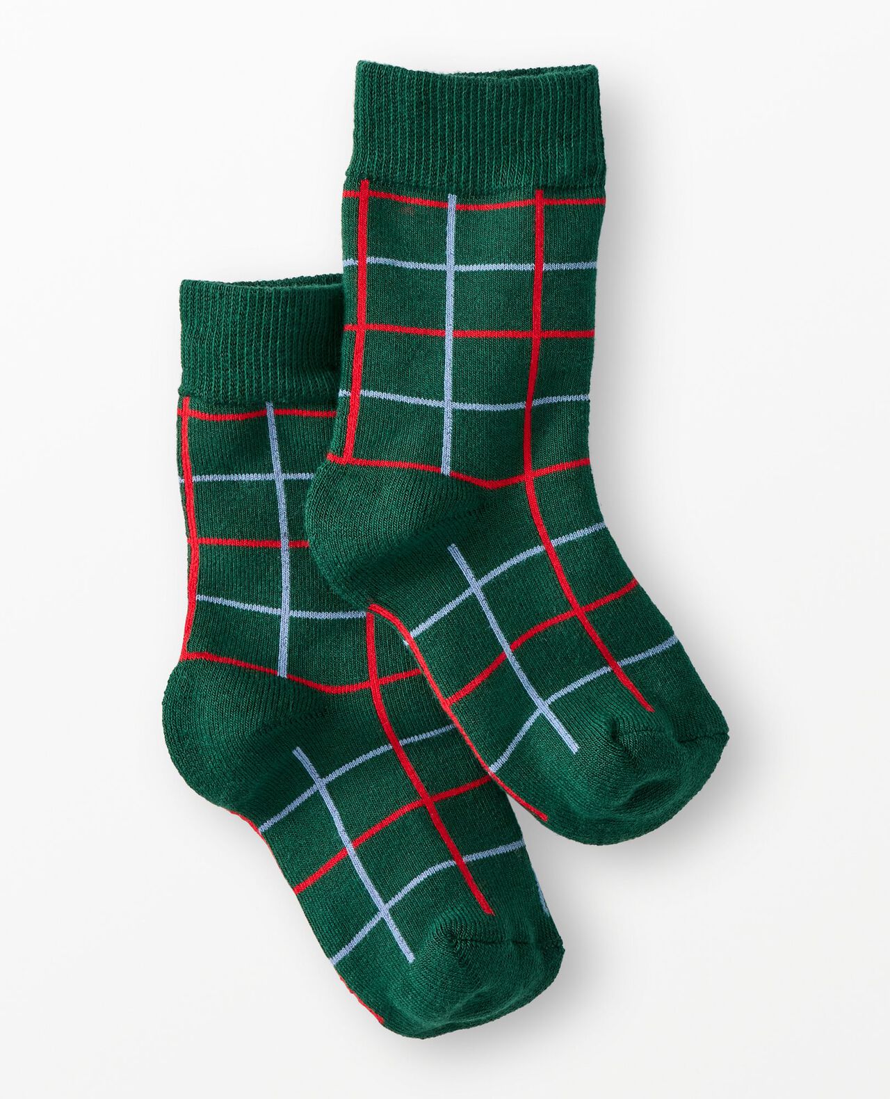 Holiday Crew Socks in Green Windowpane Plaid - main