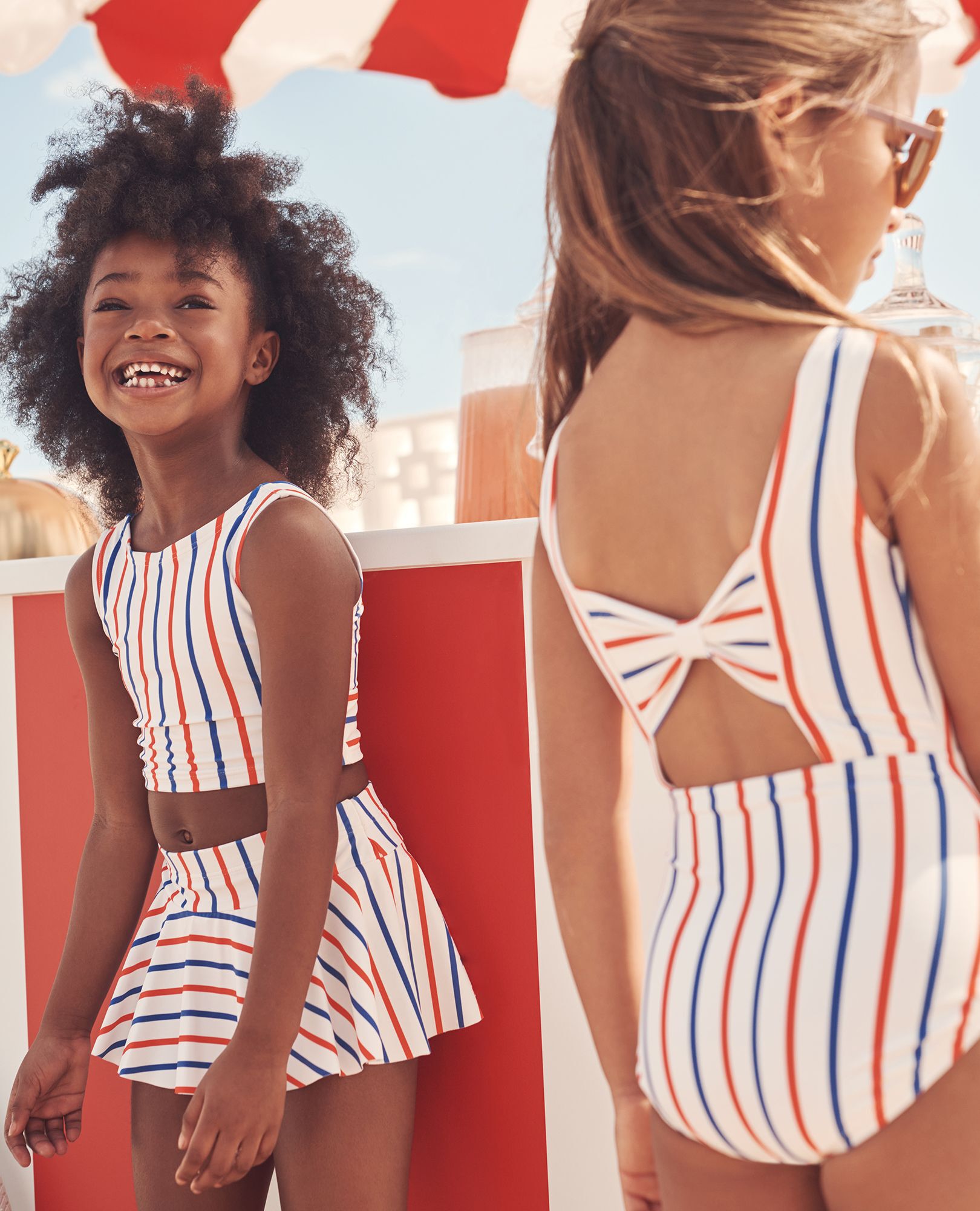 One-Piece Bow Back Swimsuit in RWB Stripe - main