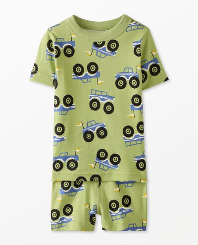 HannaJams™ Pajama Set in Monster Trucks on Leaf Green - main