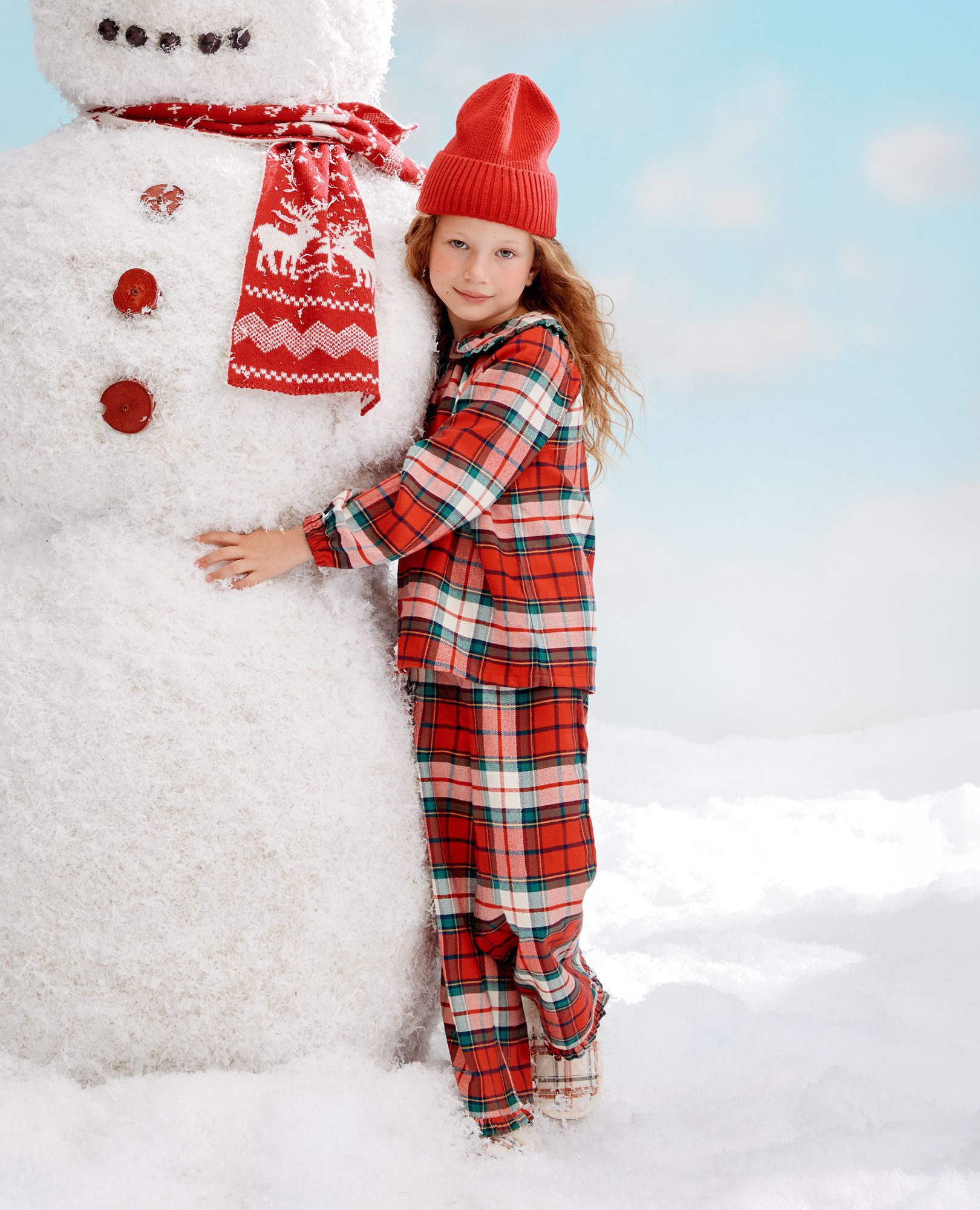 Holiday Flannel Ruffle Pajama Set in Red Holiday Plaid - main