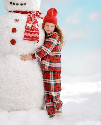 Holiday Flannel Ruffle Pajama Set in Red Holiday Plaid - main