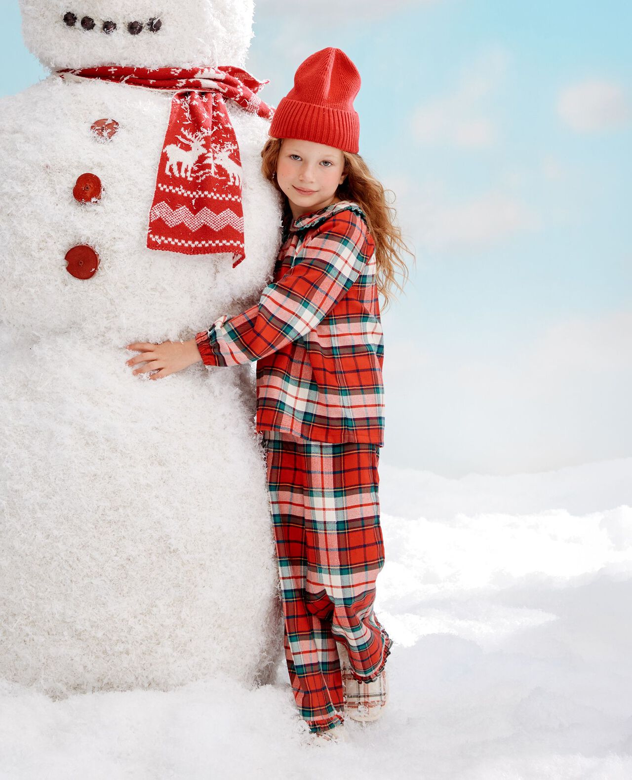 Holiday Flannel Ruffle Pajama Set in Red Holiday Plaid - main