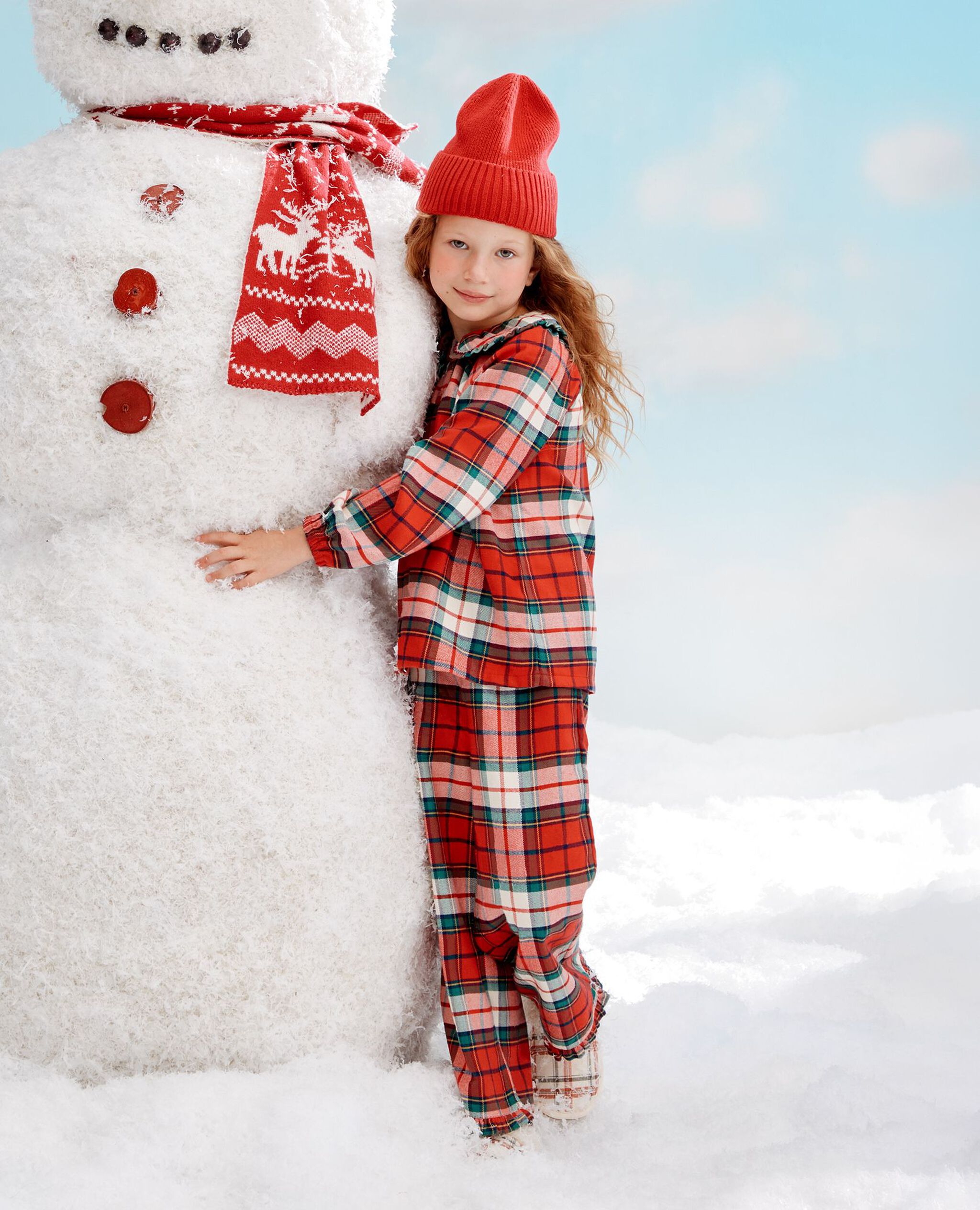Holiday Flannel Ruffle Pajama Set in Red Holiday Plaid - main