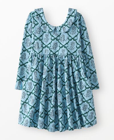 Disney Princess Holiday Long Sleeve Collared Skater Dress with Pockets in Princess Bows - Blue - main