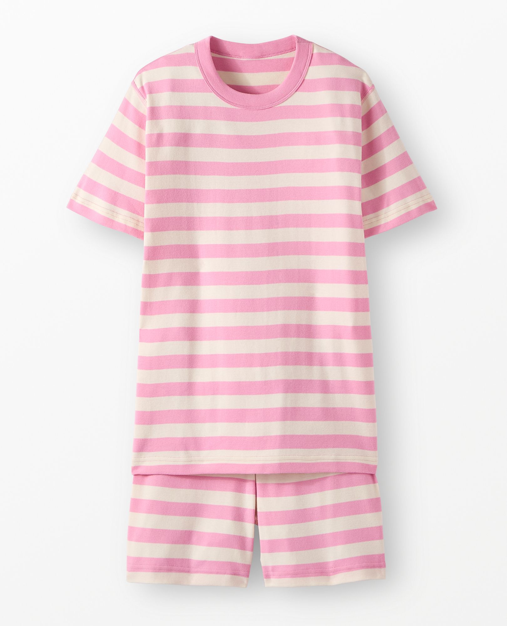 Adult Short John Pajama Set in Fondant PInk/Ecru - main