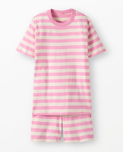 Adult Short John Pajama Set in Fondant PInk/Ecru - main