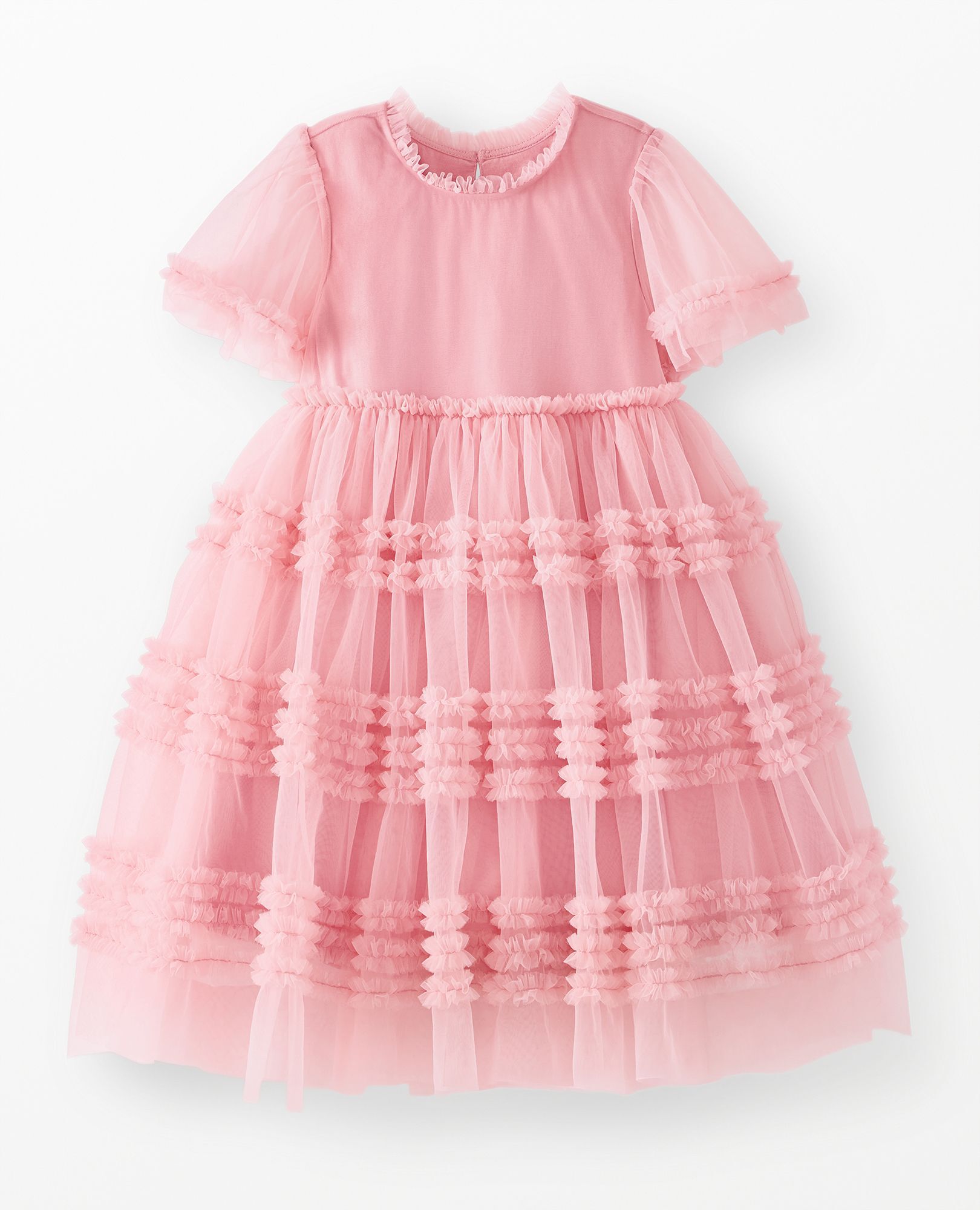 Flutter Sleeve Tulle Ruffle Dress in Pink - main