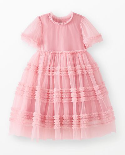 Flutter Sleeve Tulle Ruffle Dress in Pink - main