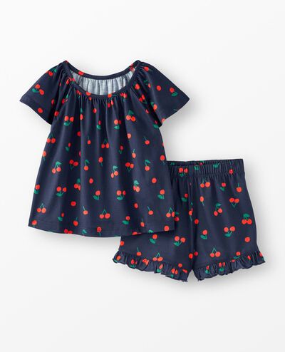 Flutter Sleeve Pajama Set in Tiny Cherries on Navy - main