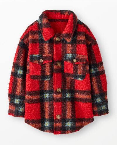 Faux Shearling Button Up Shacket in Scarlet Red Plaid - main