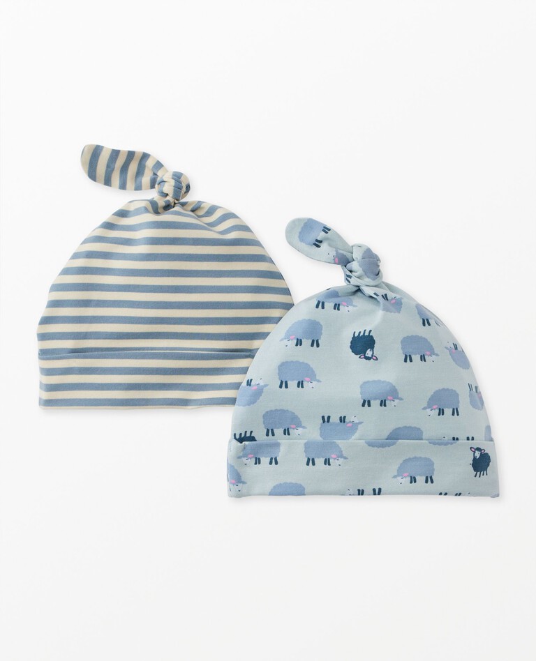 2-Piece Baby Layette Stretch Top Knit Beanie in HannaSoft™ in Mini Lamb on Celestial Blue - main