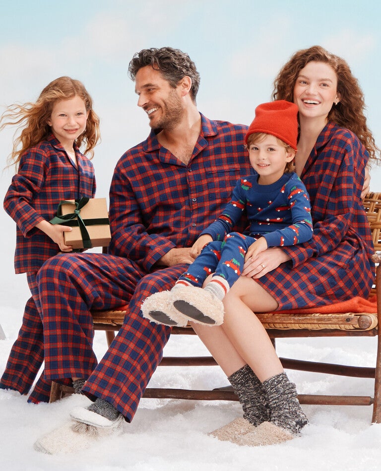 Holiday Navy Plaid Matching Family Pajamas in  - main