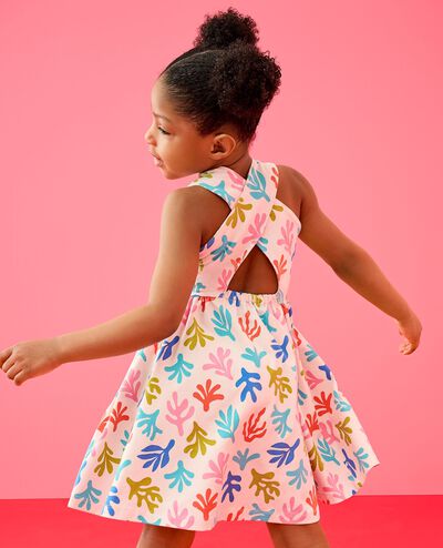 Crossback Skater Dress with Pockets in Coral on Rose Veil - main