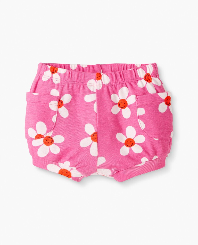 Baby Rib Knit Bubble Shorts in Happy Daisies On Pink - main