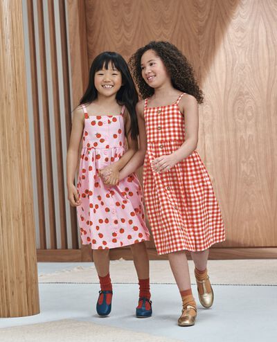 Sleeveless Linen Midi Dress with Pockets in Orange Spice Gingham - main