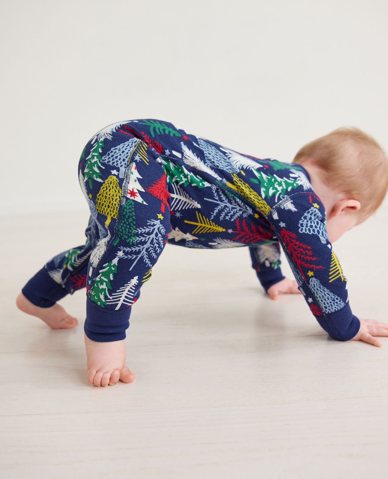 Baby Holiday Zip Sleeper in Twinkly Trees on Navy - main