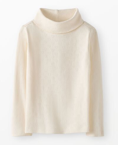 Long Sleeve Pointelle Heart Turtleneck Top in Ecru - main