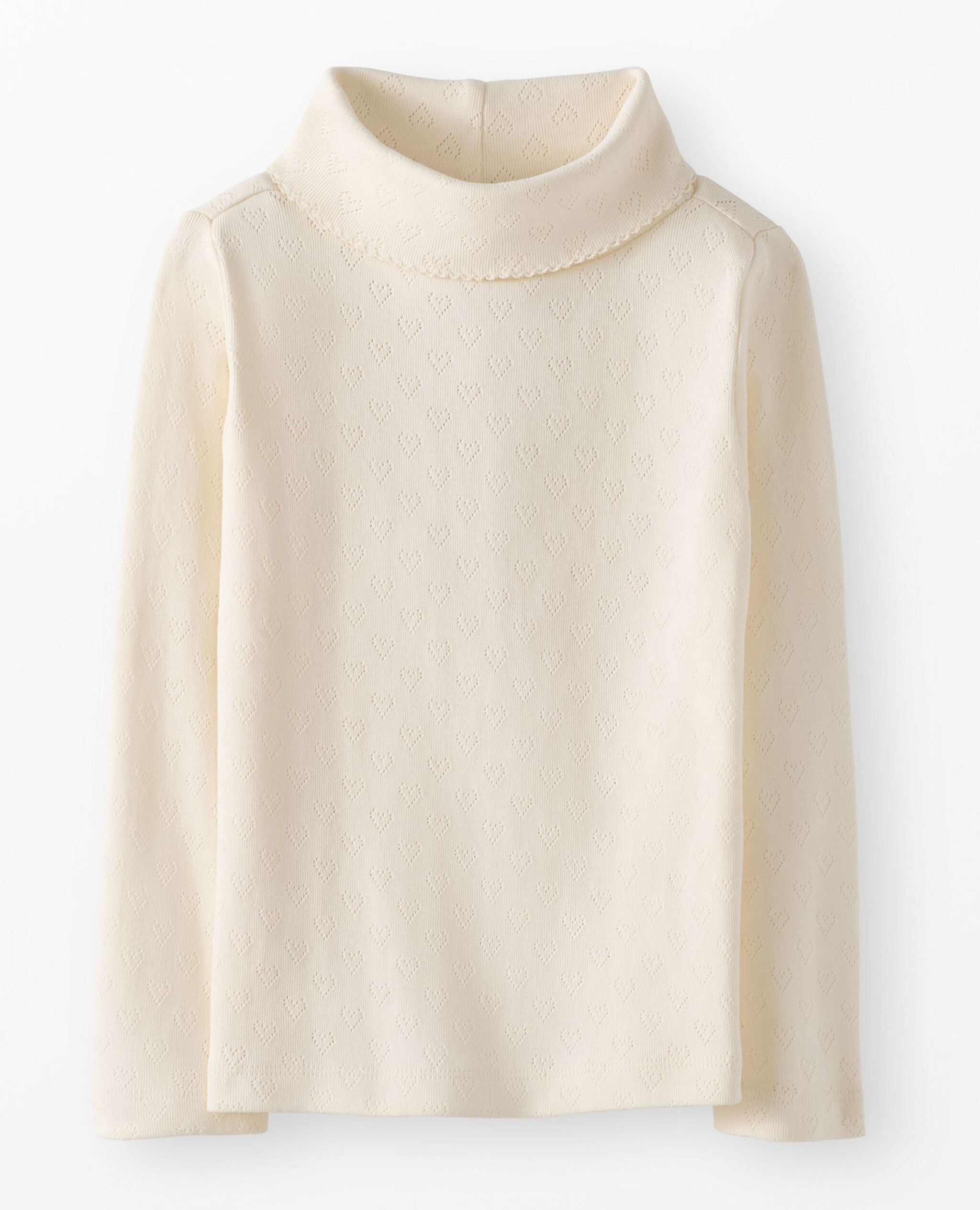 Long Sleeve Pointelle Heart Turtleneck Top in Ecru - main