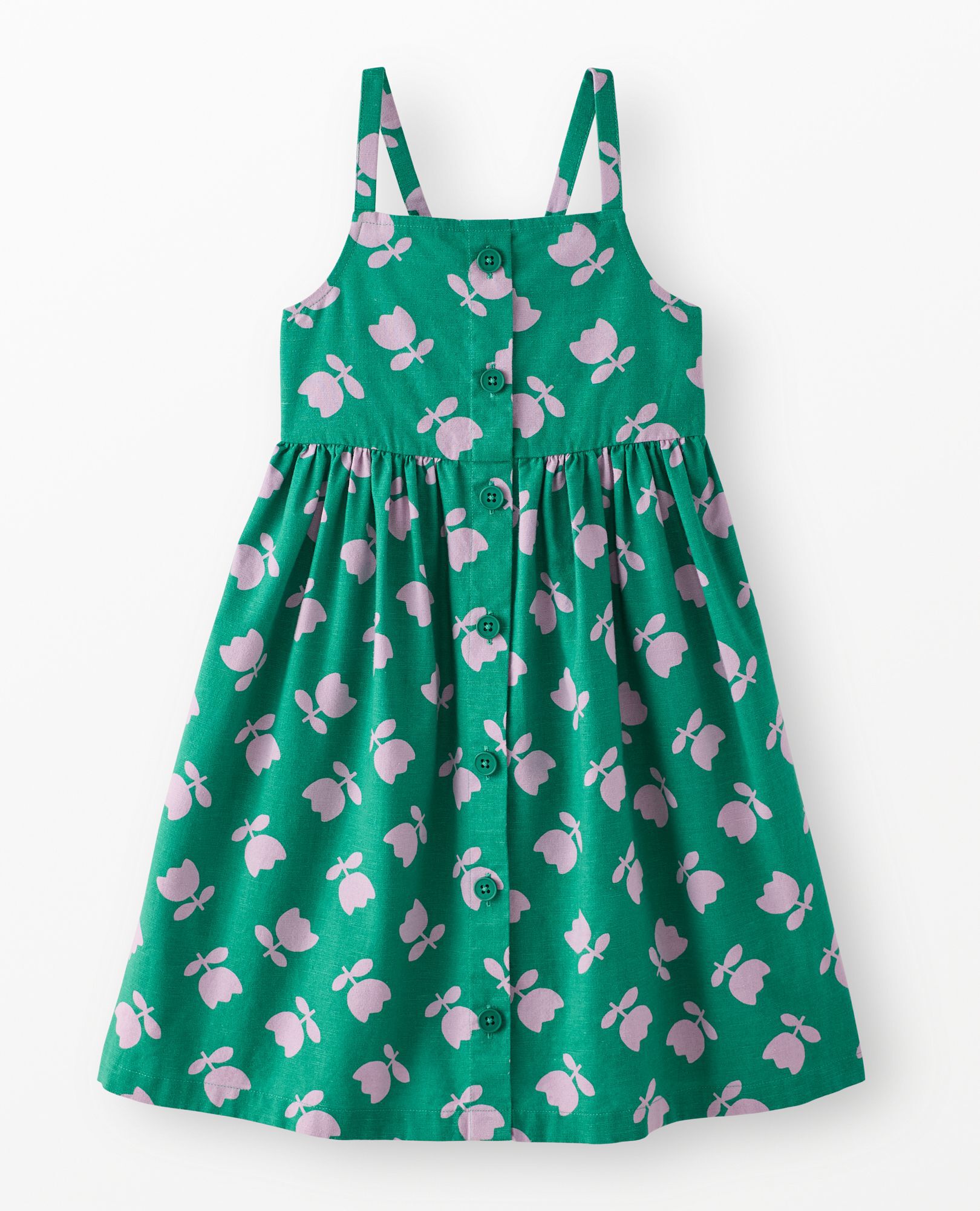 Sleeveless Linen Midi Dress with Pockets in Tossed Tulips on Green - main