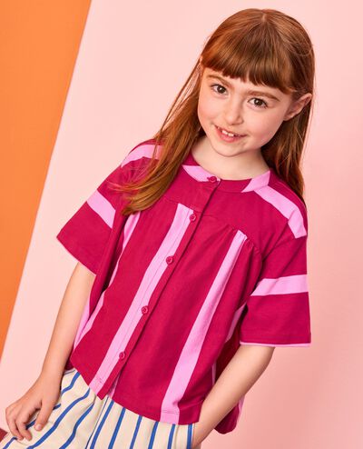 Striped Button Front Shirt in Raspberry/Fuchsia Pink - main