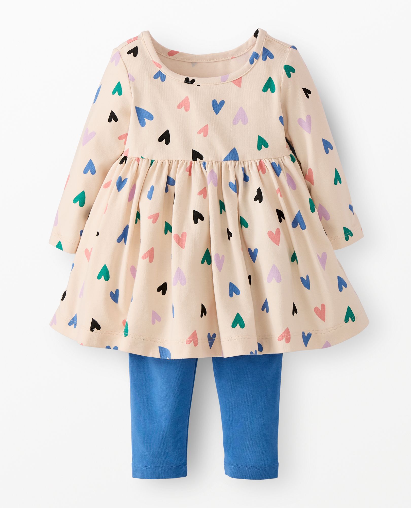 Baby Long Sleeve Skater Dress & Leggings Set in Fluttering Hearts - main