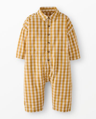Poplin Gingham Coveralls in Gold/Ecru Gingham - main