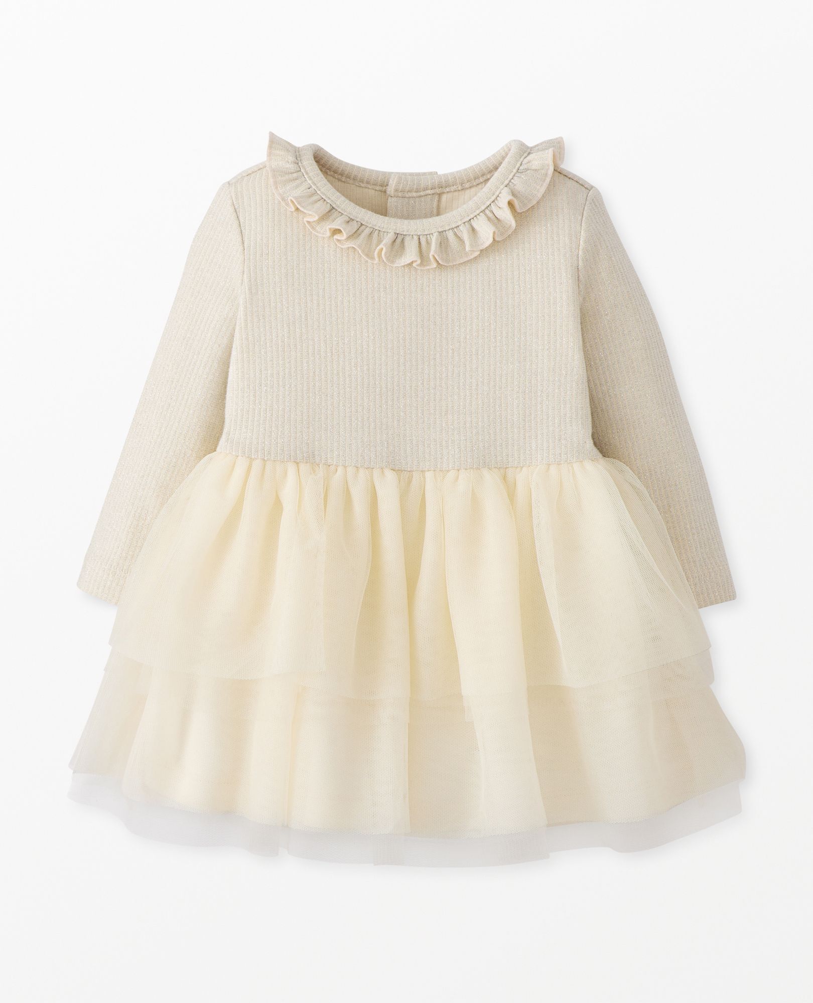 Baby Long Sleeve Tulle Sparkle Dress in Ecru - main