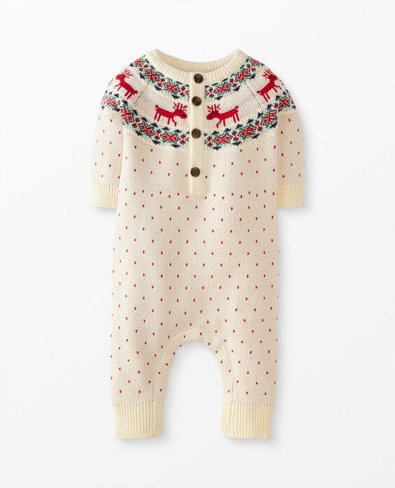 Girls' & Boys' Dear Deer Holiday Romper in 100% Cotton - Size Baby 3-6 mos by Hanna Andersson