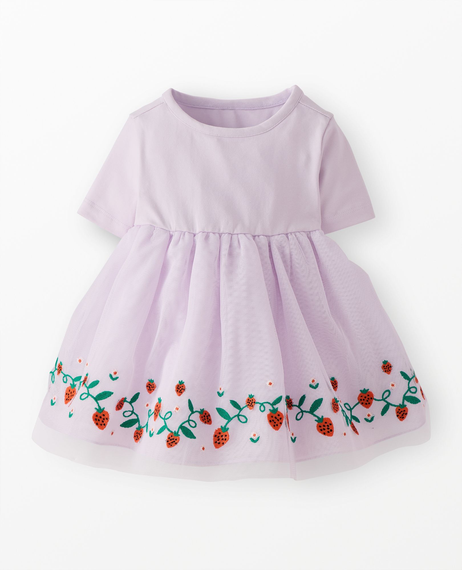 Baby Embroidered Tulle Skater Dress in Strawberries on Orchid Hush - main