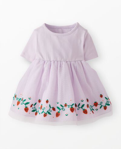 Baby Embroidered Tulle Skater Dress in Strawberries on Orchid Hush - main