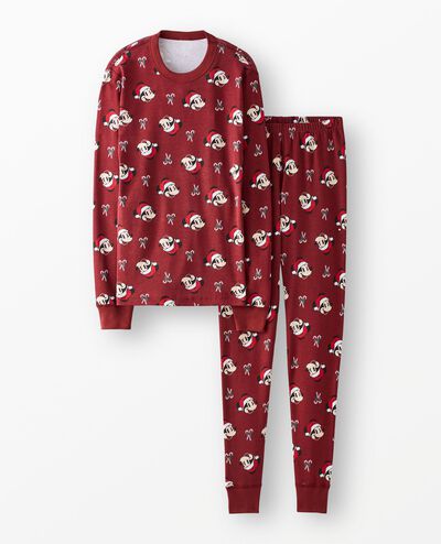 Adult Disney Mickey Mouse Holiday Long John Pajama Set in Mickey Candy Cane - main