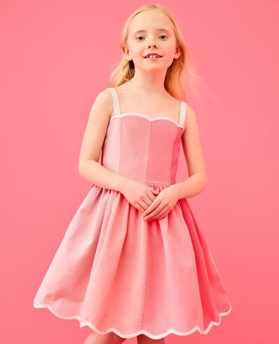 Sleeveless Linen Scalloped Dress with Pockets in Dark Pink Ombre - main