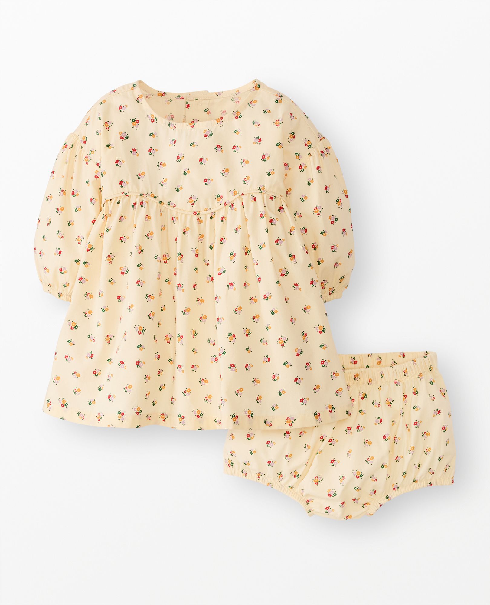 Baby Long Sleeve Poplin Dress & Bloomers Set in Flower Bunch on Almond Oil - main