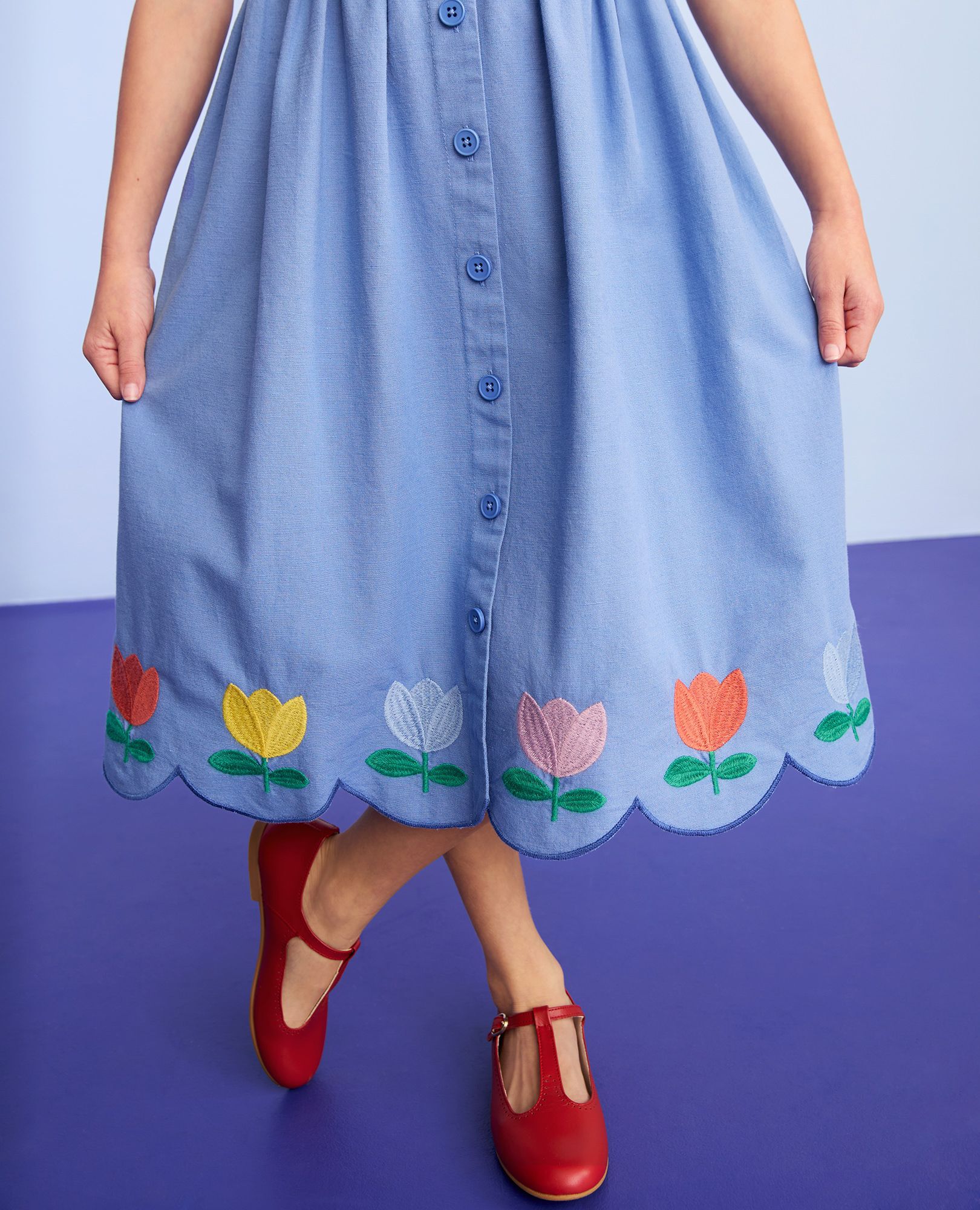 Sleeveless Linen Tulip Midi Dress with Pockets in Horizon Blue - main