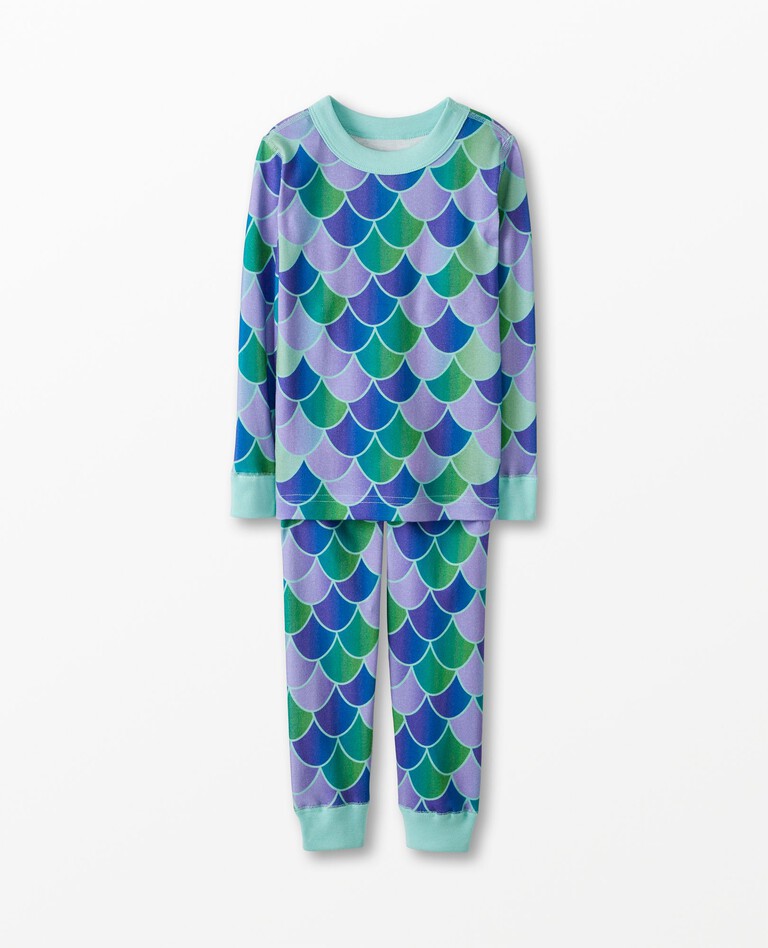 Long John Pajamas In Organic Cotton in Mermaid Scales - main