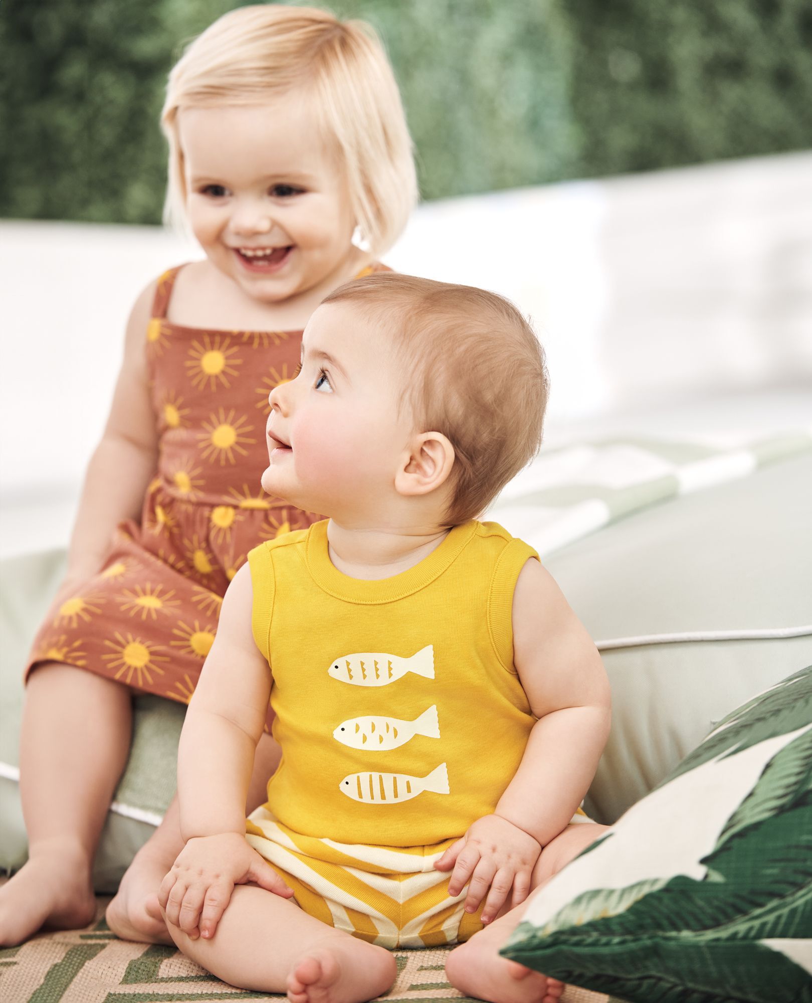 Baby Sleeveless Bodysuit & Bloomers Set in Fish on Sulfur Yellow - main
