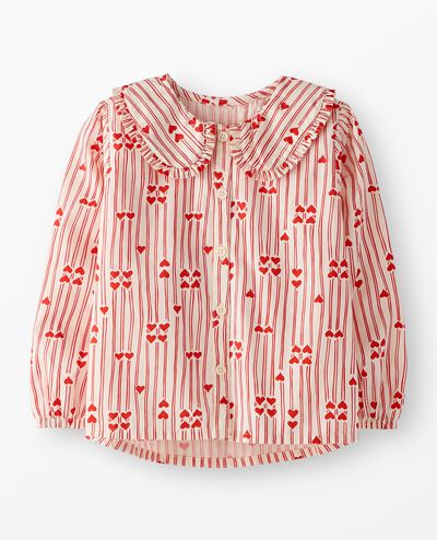 Poplin Collared Button Up Shirt in Red Stripes of Love - main