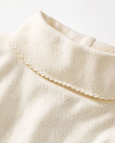 Long Sleeve Pointelle Heart Turtleneck Top in Ecru - main
