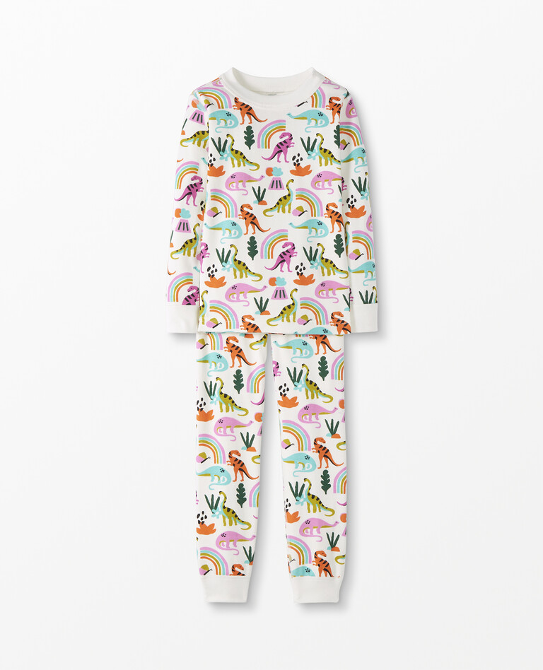 Long John Pajamas In Organic Cotton in Rainbow Dinos - main