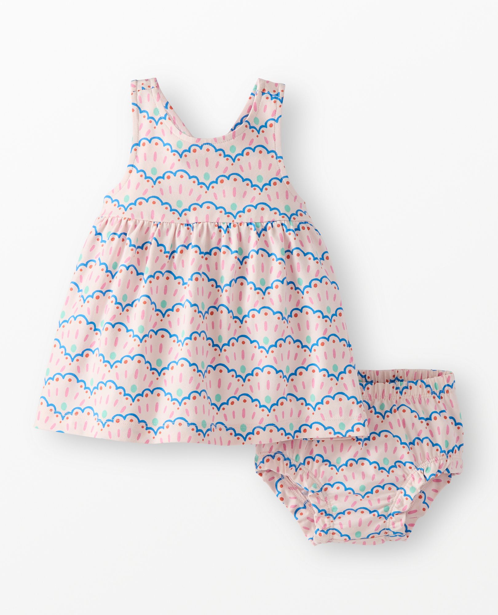 Baby Crossback Dress & Bloomers Set in Scalloped Stripes - main