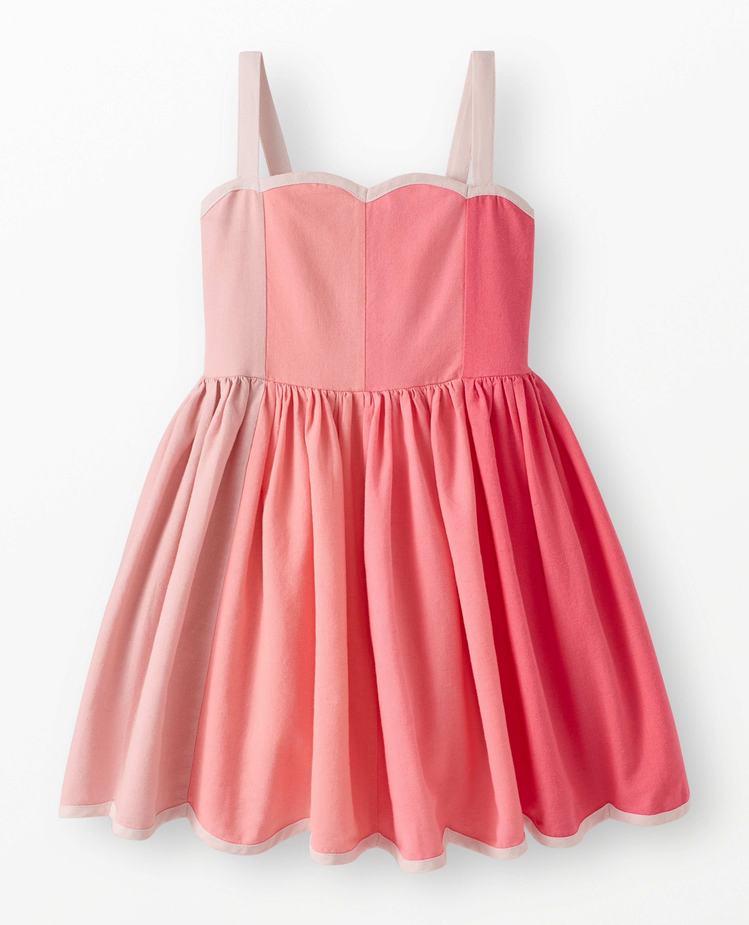 Sleeveless Linen Scalloped Dress with Pockets in Dark Pink Ombre - main