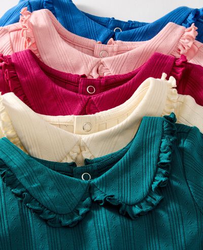 Long Sleeve Pointelle Collared T-Shirt in Frosting Pink - main
