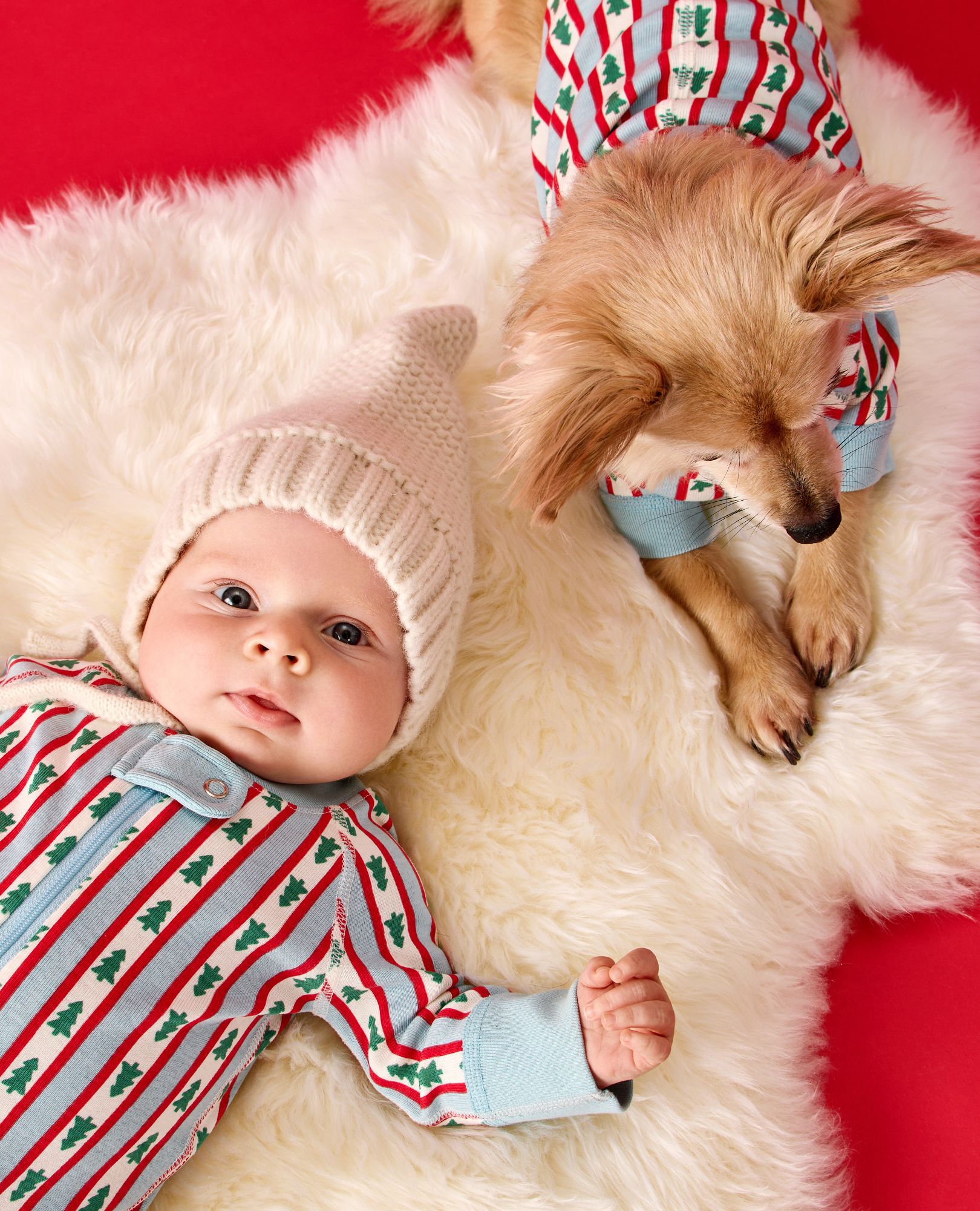 Holiday HannaJams™ Sleeper in Tree Ribbons on Blue - main