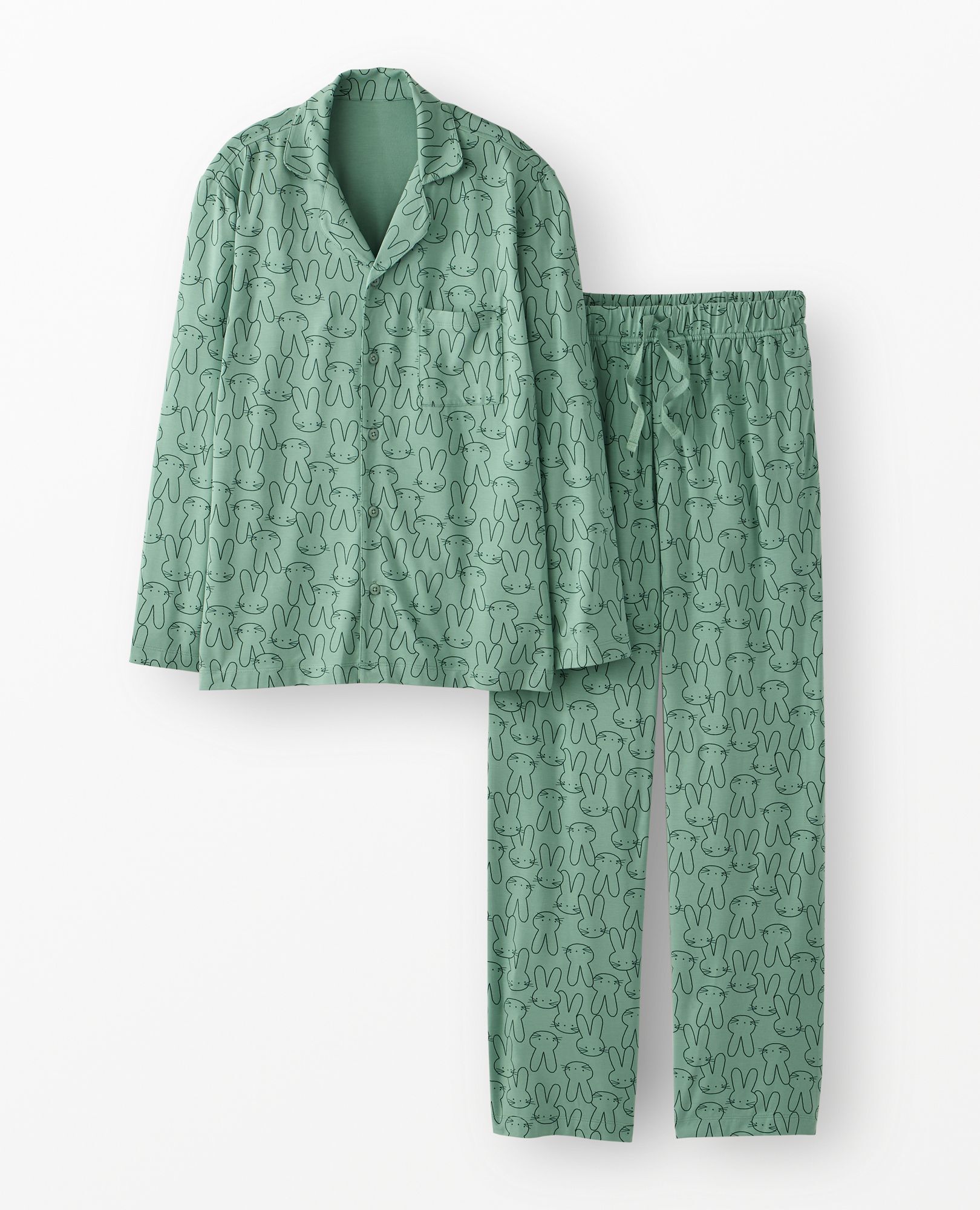 Adult Easter Long Sleeve HannaSoft™ Pajama Set in Easter Bunny on Jade - main