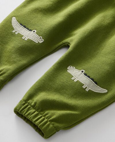 Baby Long Sleeve T-Shirt & French Terry Pants Set in Pine Green Alligator on Seagrass - main