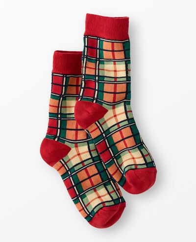 Adult Holiday Crew Socks in Red Holiday Plaid - main