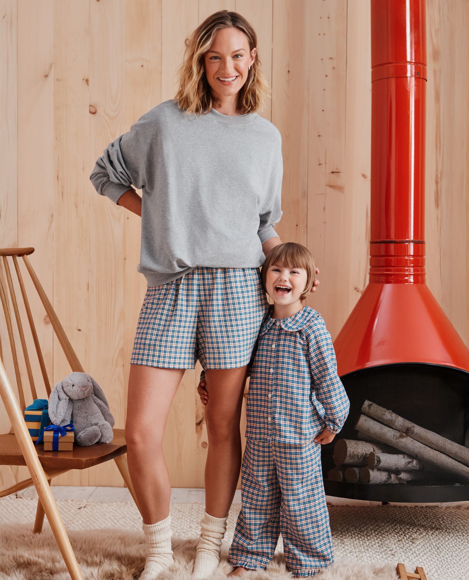 S G Holiday Ruffle Flannel PJ Set in Blue Checkered Plaid - main