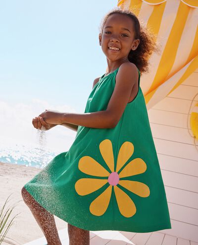 Sleeveless Flower Swing Dress in Island Green - main