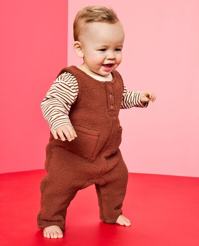 Baby Long Sleeve T-Shirt & Fleece Overalls Set in Cocoa Brown - main
