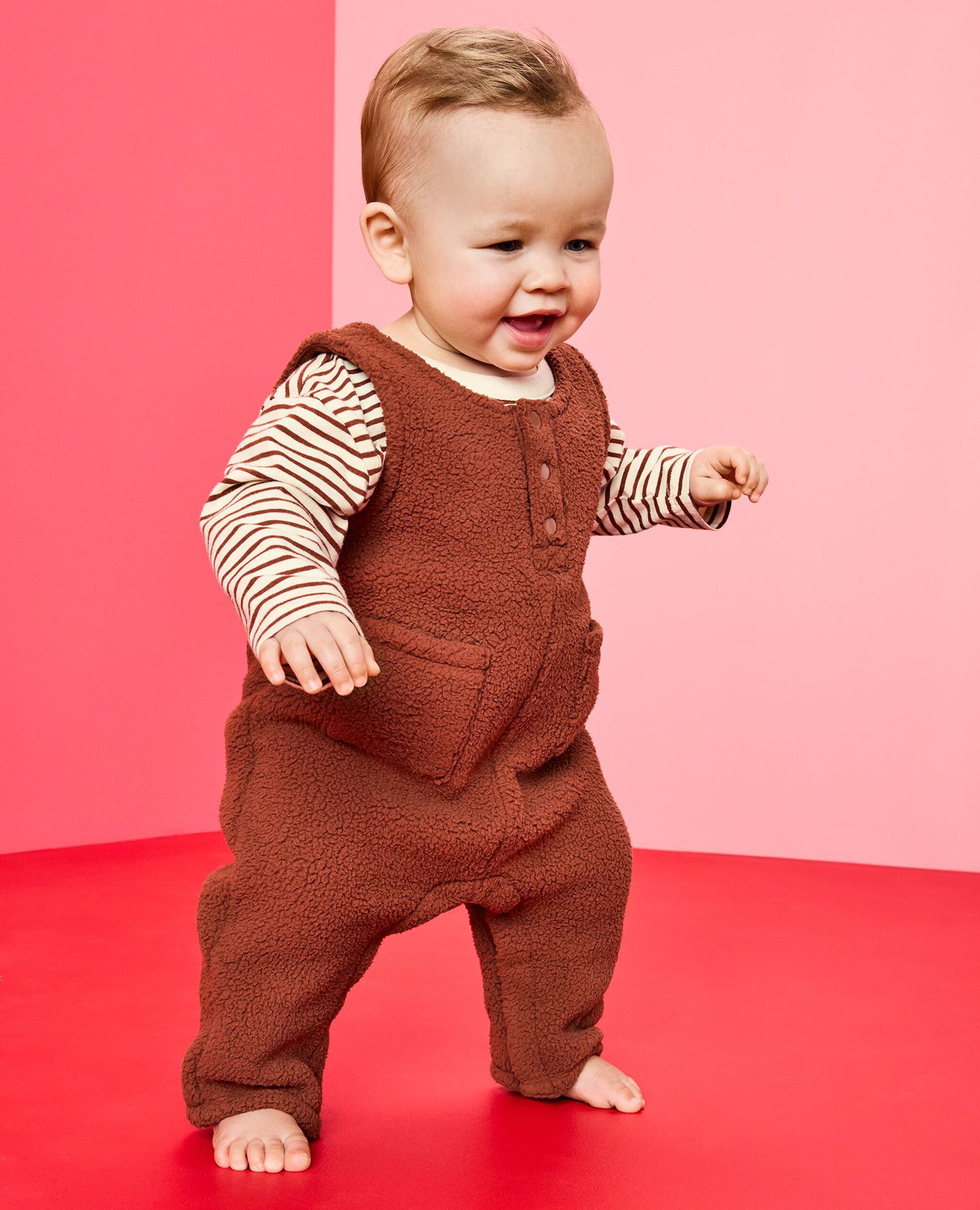 Baby Long Sleeve T-Shirt & Fleece Overalls Set in Cocoa Brown - main